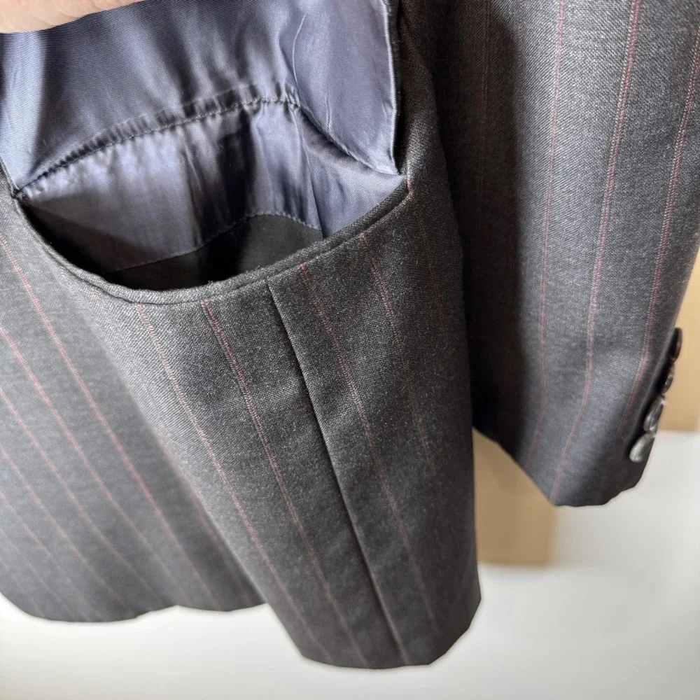 Hickey Freeman Loro Piana Super 120s Wool Pinstripe Blazer 48 Long Charcoal Grey